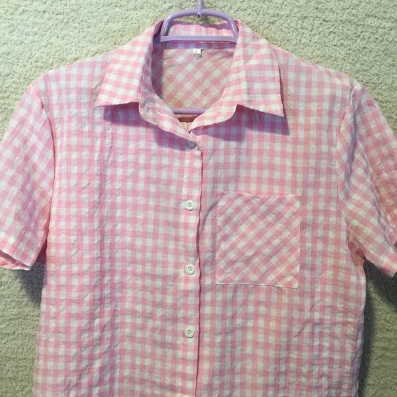 Unbranded Other - Pink checkered short sleeve pajama shorts set size L